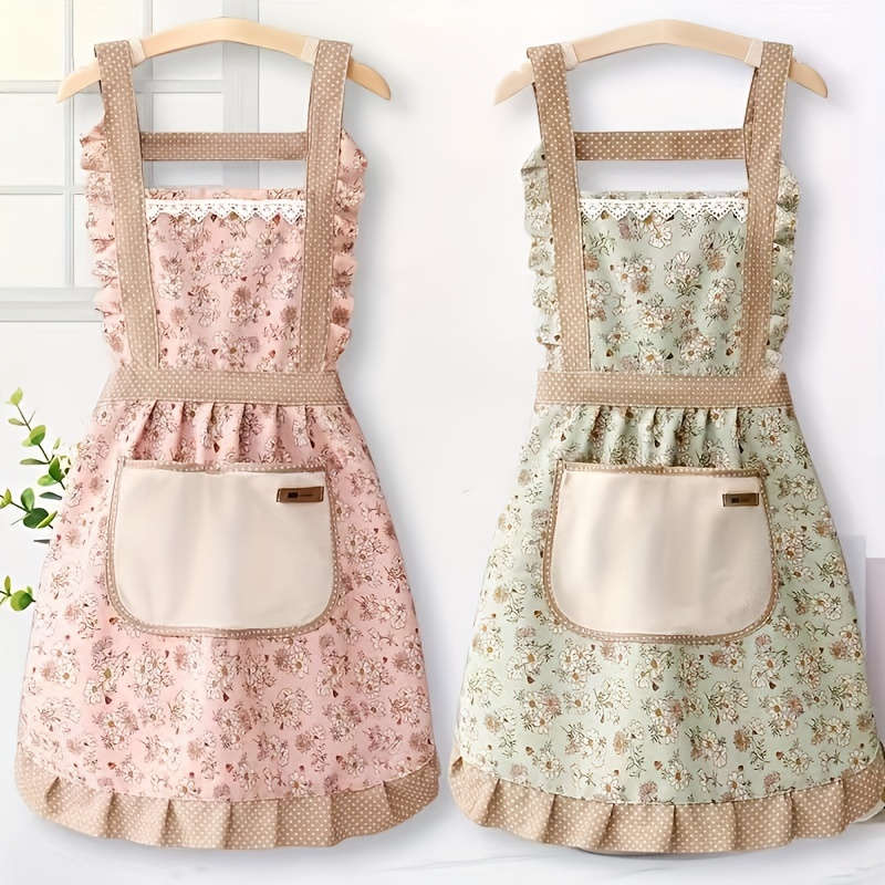 1Pcs Floral Lace Princess Apron with Hand Pockets