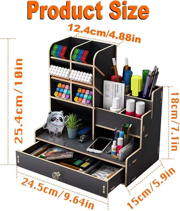 WOODEN DESK STATIONERY ORGANIZER WITH DRAWER