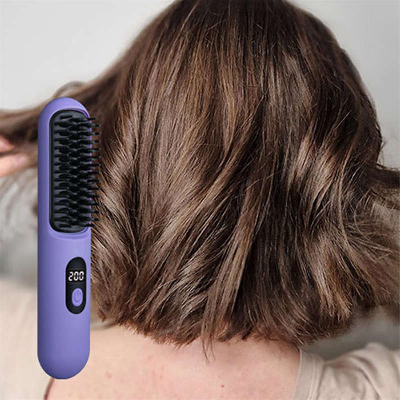 Portable Home Styling Brush Cordless Hair Straightening Brush with 3 Temperature Adjustments