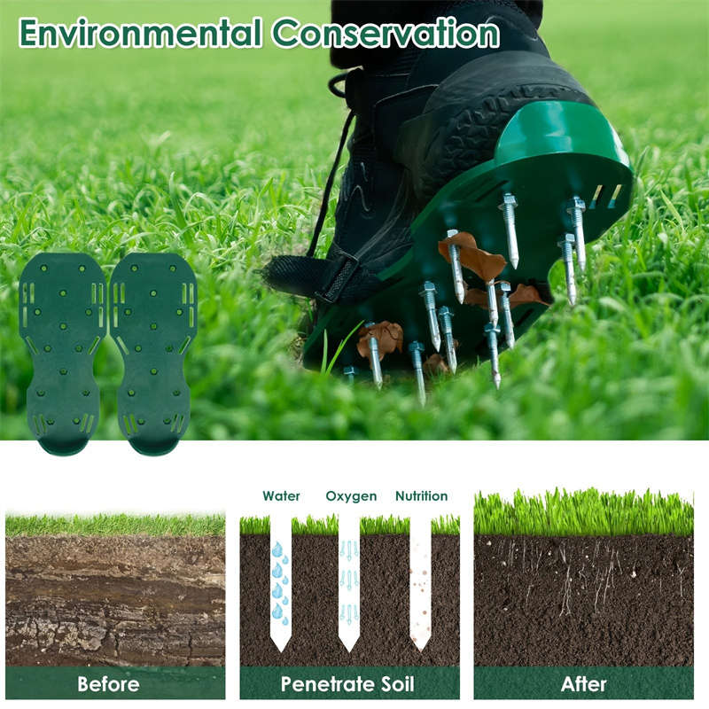Dual Function Garden Soil Aerator Sandals, Manual Lawn Aerator with Adjustable Straps, Metal Spikes