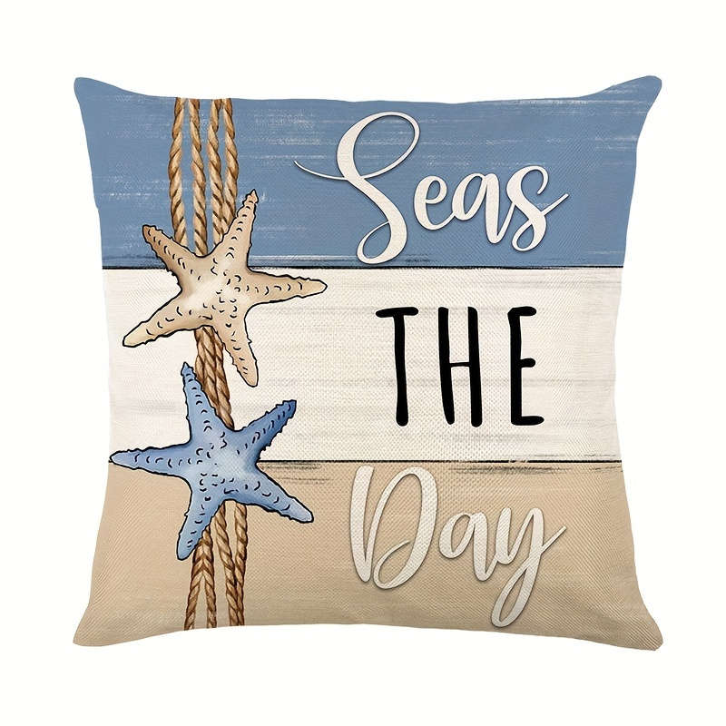 4 Pack 18x18 Modern Summer Starfish and Shell Throw Pillow Covers