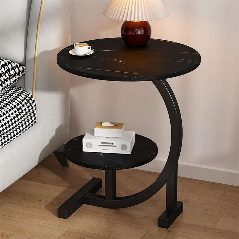 2 Tier Side Table, C Shape Side Table with Metal Frame
