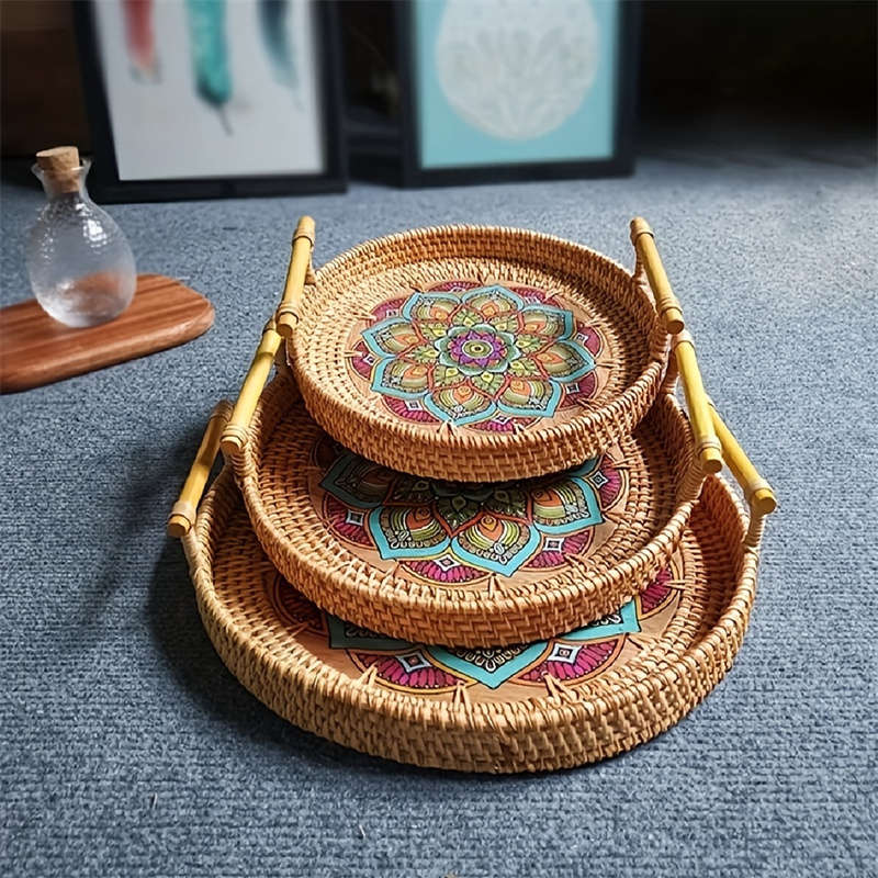 Double Layer Hand Woven Rattan Wicker Basket