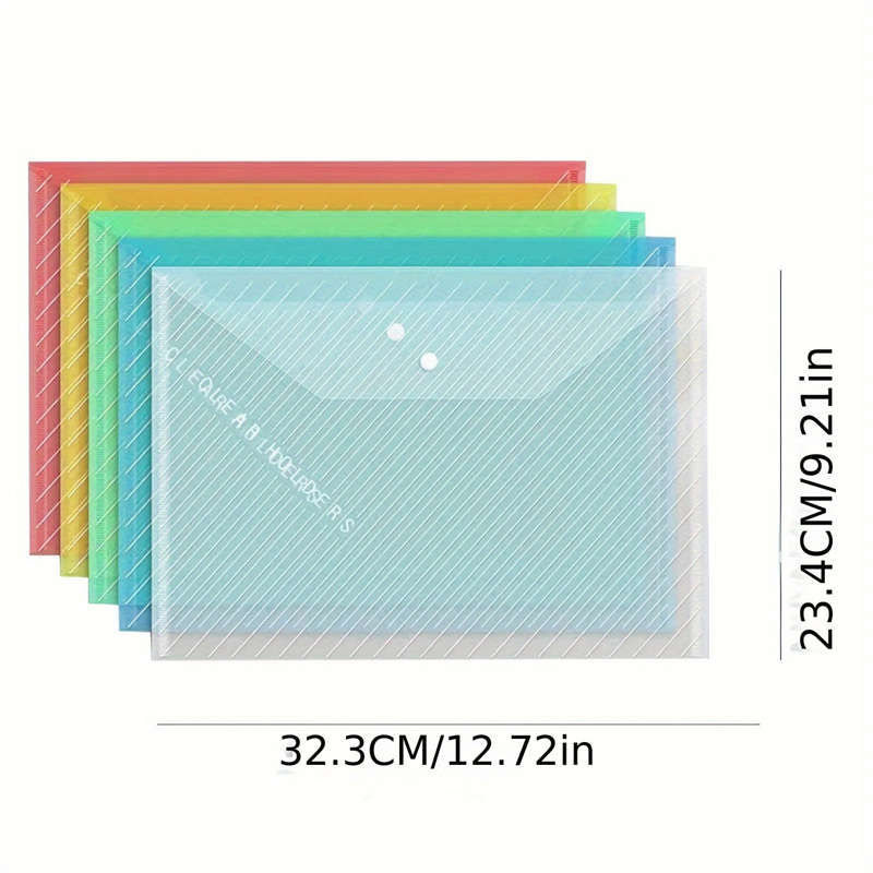 10pcs Thickened Random Color File Bag A4 Transparent Waterproof Button File Bag