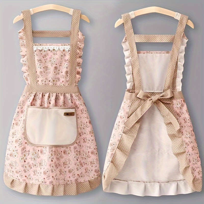 1Pcs Floral Lace Princess Apron with Hand Pockets
