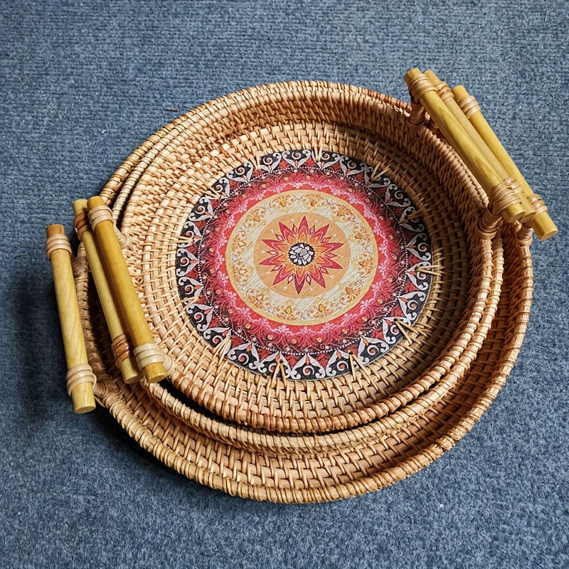 Double Layer Hand Woven Rattan Wicker Basket