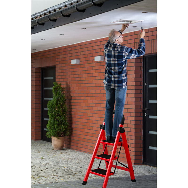 Portable 3-Stage Folding Ladder and Wide Steps with Non-Slip Handles for Home and Patio