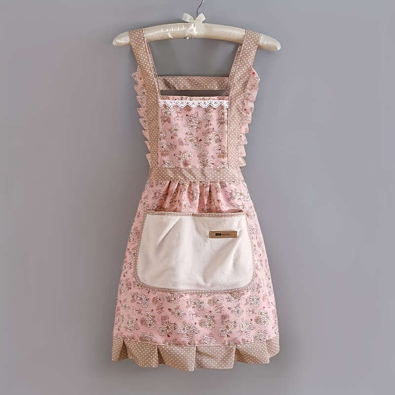 1Pcs Floral Lace Princess Apron with Hand Pockets