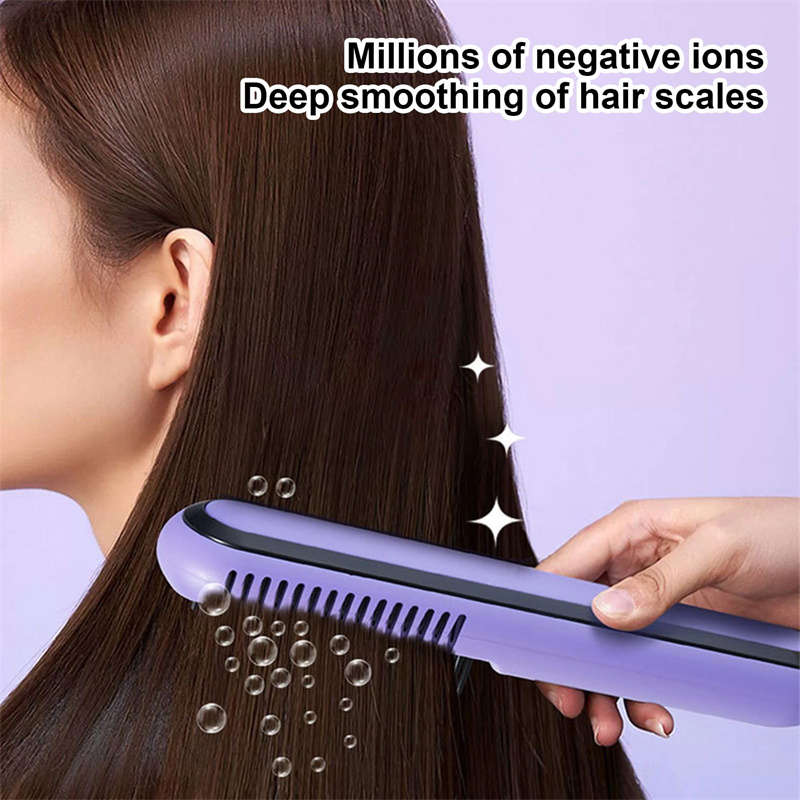 Portable Home Styling Brush Cordless Hair Straightening Brush with 3 Temperature Adjustments