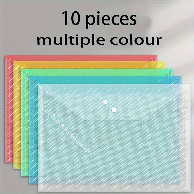 10pcs Thickened Random Color File Bag A4 Transparent Waterproof Button File Bag