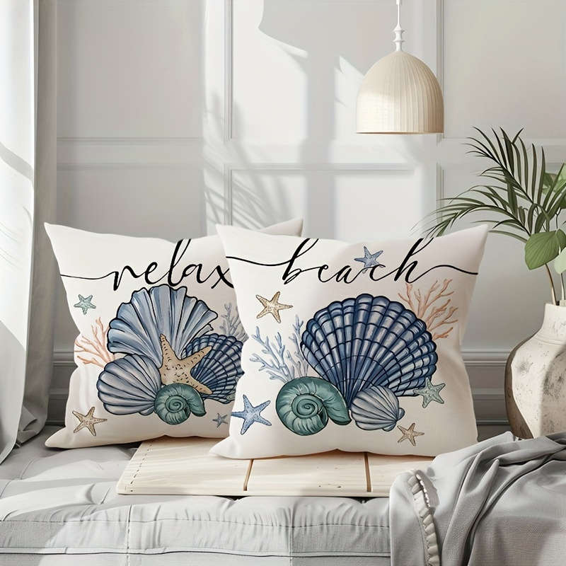 4 Pack 18x18 Modern Summer Starfish and Shell Throw Pillow Covers