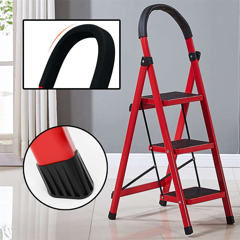 Portable 3-Stage Folding Ladder and Wide Steps with Non-Slip Handles for Home and Patio