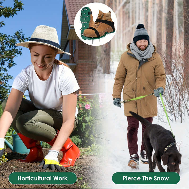 Dual Function Garden Soil Aerator Sandals, Manual Lawn Aerator with Adjustable Straps, Metal Spikes