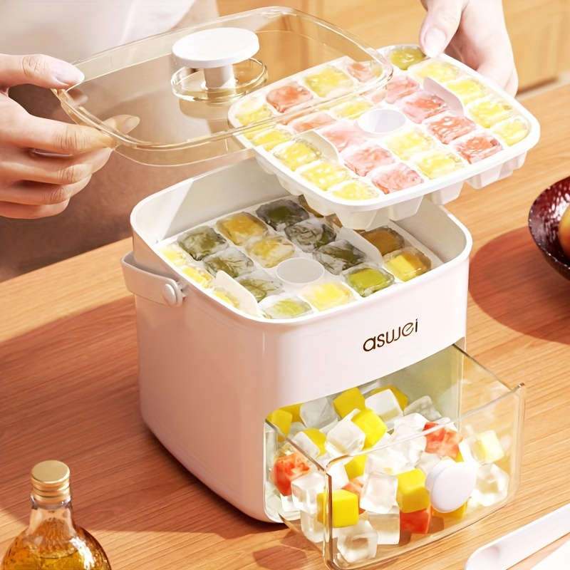 Portable Ice Maker with Food-Grade Plastic Ice Trays with Storage Bin and Lid