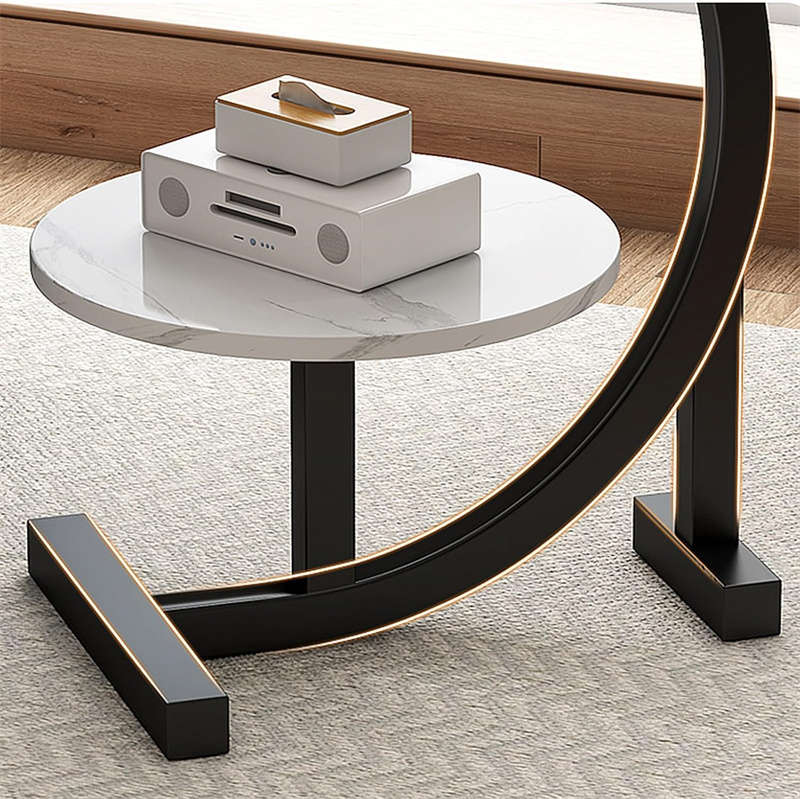 2 Tier Side Table, C Shape Side Table with Metal Frame