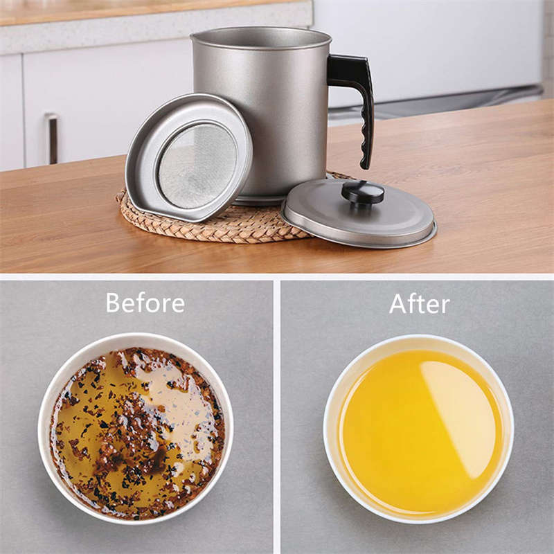 Kitchen Oil Strainer Cooking Oil Storage with Fine Mesh Strainer for Fryer