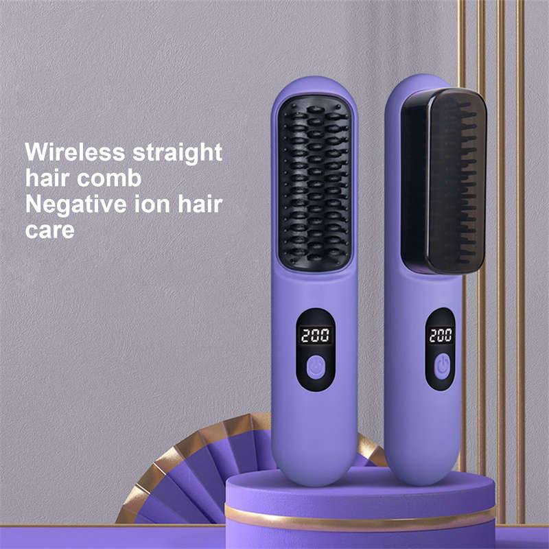 Portable Home Styling Brush Cordless Hair Straightening Brush with 3 Temperature Adjustments