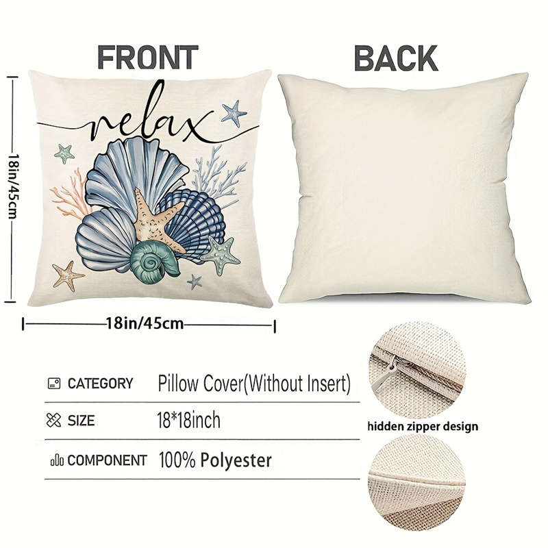 4 Pack 18x18 Modern Summer Starfish and Shell Throw Pillow Covers