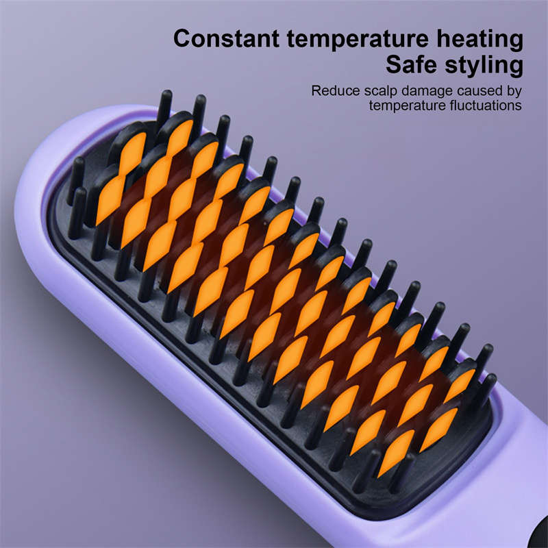 Portable Home Styling Brush Cordless Hair Straightening Brush with 3 Temperature Adjustments