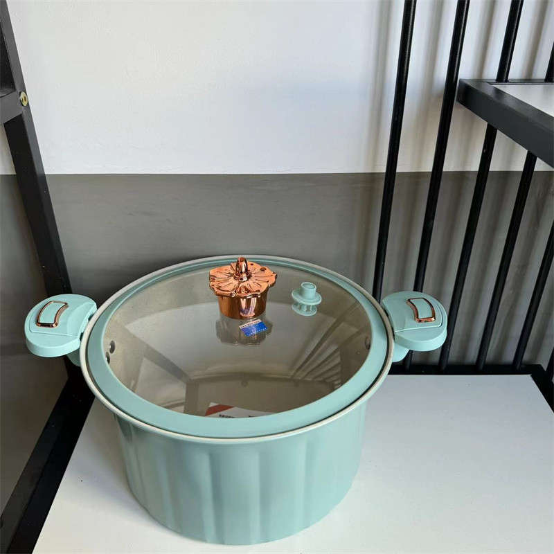 Multifunctional Micro-pressure Cooking Pot Non-stick Double-handled Pot with Glass Lid