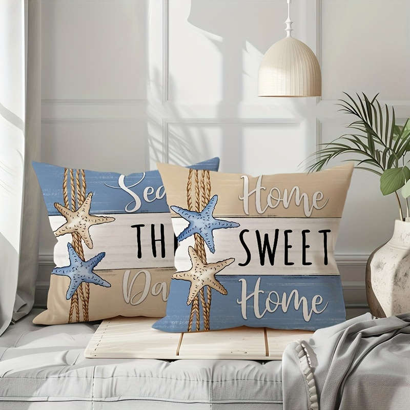4 Pack 18x18 Modern Summer Starfish and Shell Throw Pillow Covers