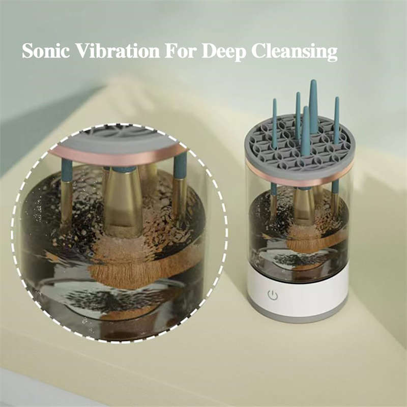 Portable 2-in-1 Rotating Makeup Brush Cleaner with Cleaning Pad