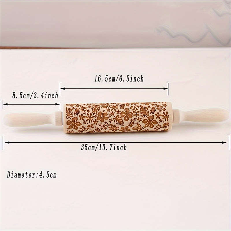 1pc Flower Leaf Rolling Pin 34.8cm Wooden Embossed Dough Roller