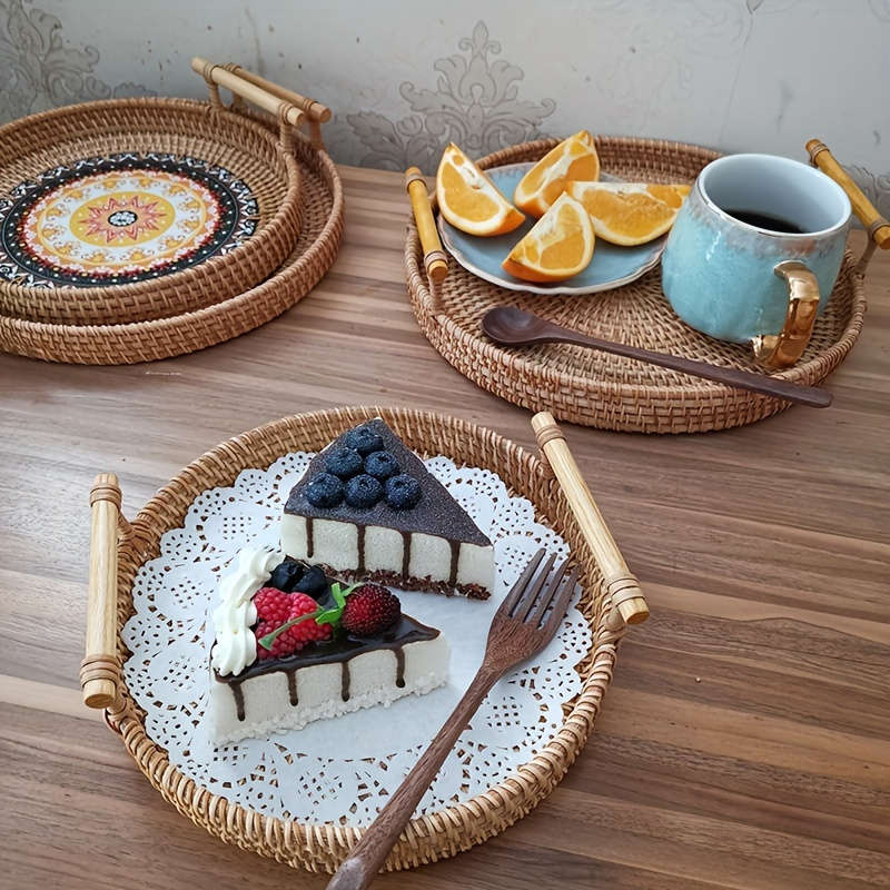 Double Layer Hand Woven Rattan Wicker Basket