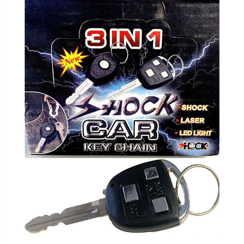 3 in 1 Electric Shock Car Key Prank Toy with LED Light and Laser Light