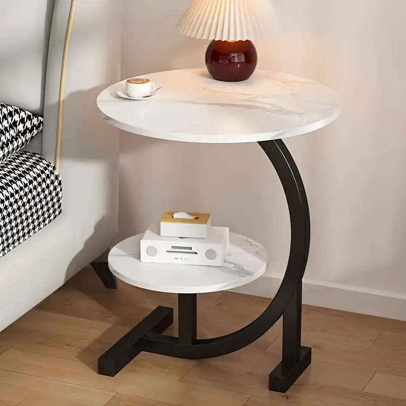 2 Tier Side Table, C Shape Side Table with Metal Frame