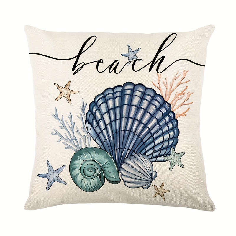 4 Pack 18x18 Modern Summer Starfish and Shell Throw Pillow Covers