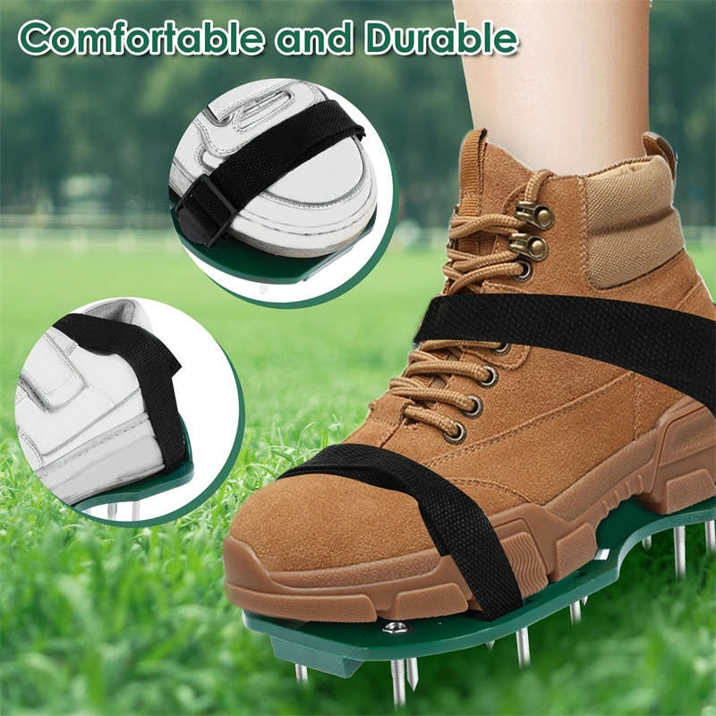 Dual Function Garden Soil Aerator Sandals, Manual Lawn Aerator with Adjustable Straps, Metal Spikes