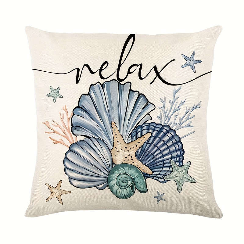 4 Pack 18x18 Modern Summer Starfish and Shell Throw Pillow Covers