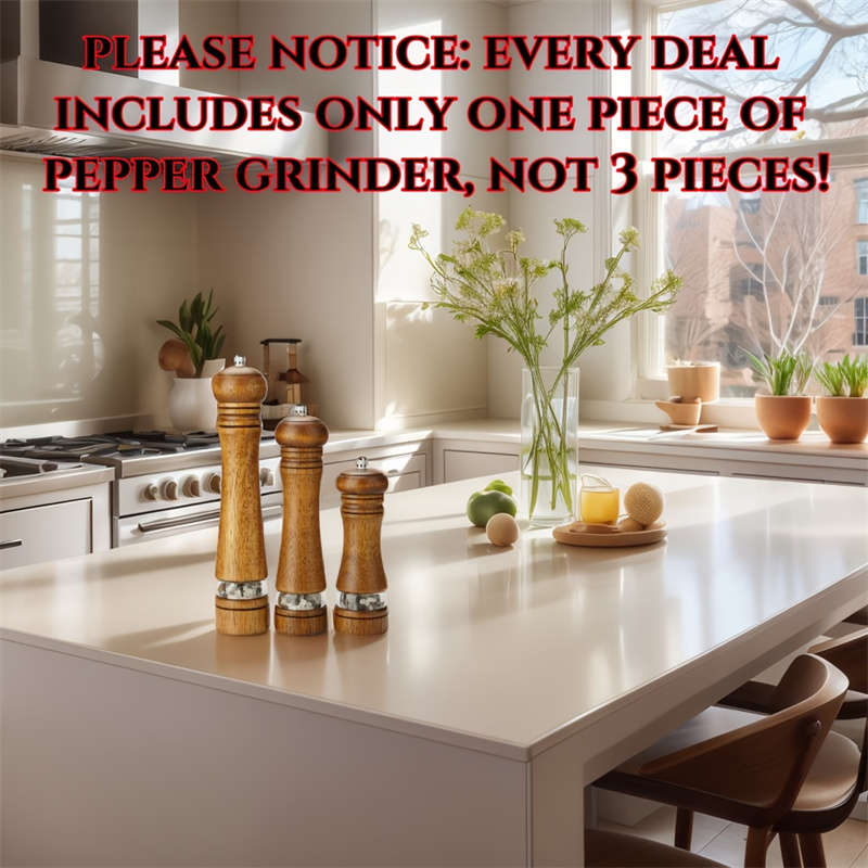 8 Adjustable Premium Oak Manual Pepper Grinder