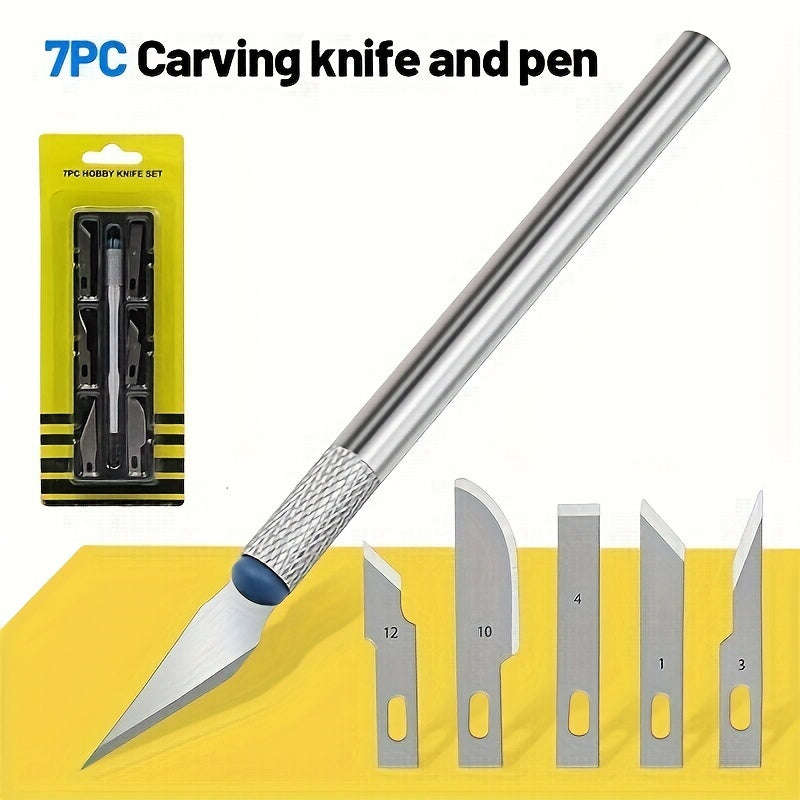 7-Piece Precision Engraving Knife Set, Metal Craft Knife with Replaceable Blades, Hand Engraving Hob