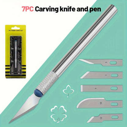 7-Piece Precision Engraving Knife Set, Metal Craft Knife with Replaceable Blades, Hand Engraving Hob