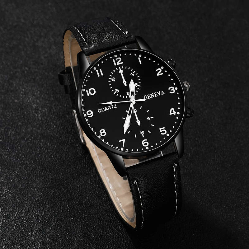 Men's Quartz Watch and Faux Leather Bracelet Set