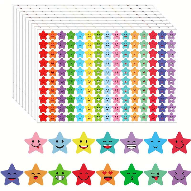 1500 Star Stickers 15 Designs Smiley Faces