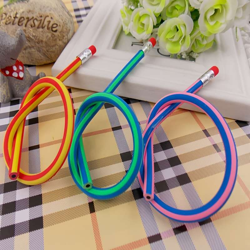 10 Flexible Multi-Color Striped Pencils With Erasers