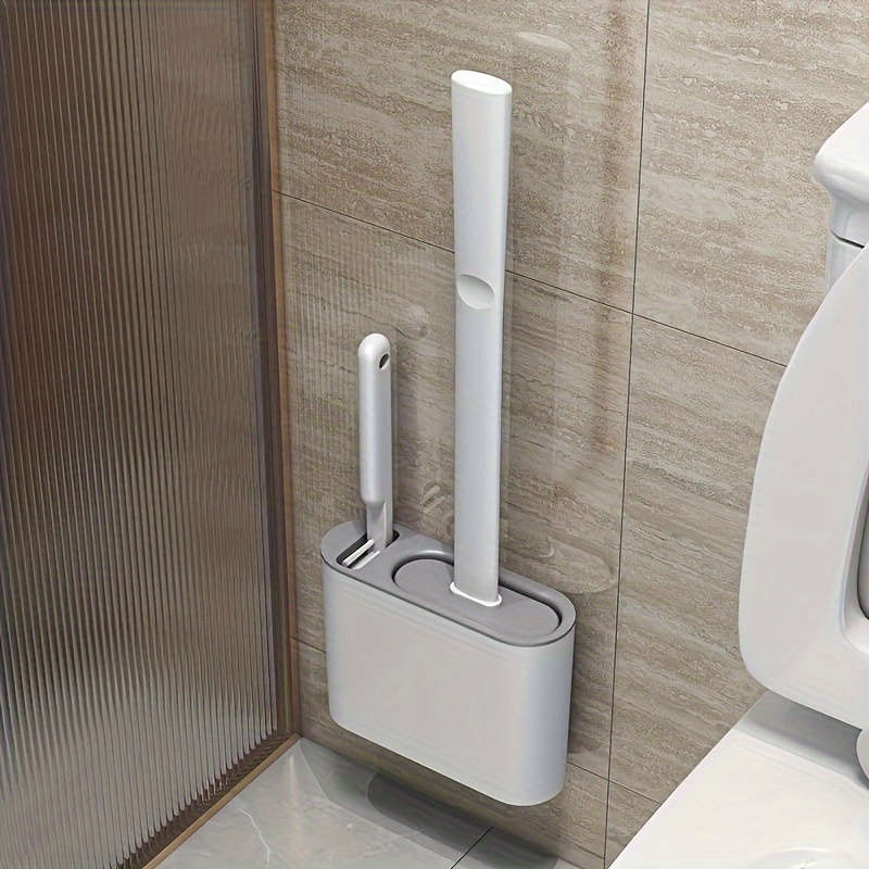 Wall-mounted toilet brush set, silicone head bathroom cleaning kit, ergonomic design, comes with 2 b
