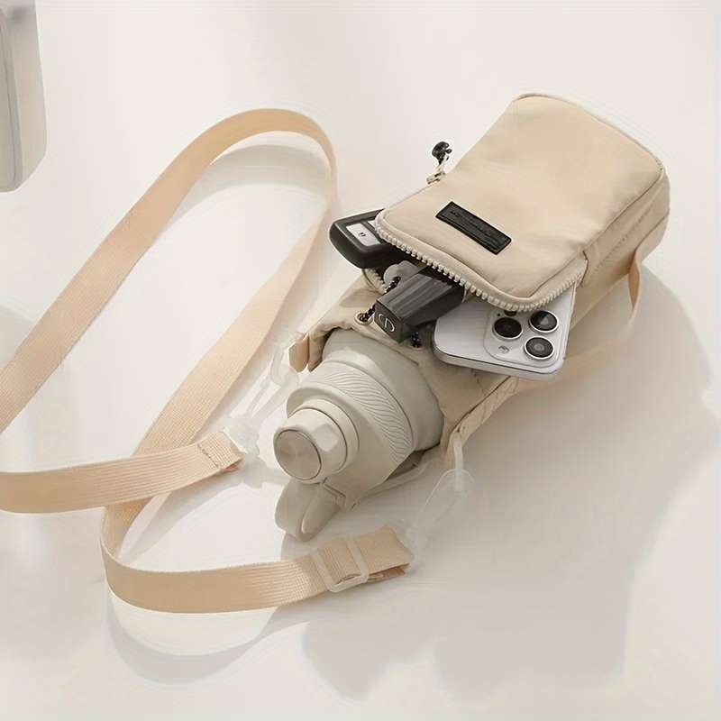 Beige Travel Crossbody Water Bottle Bag