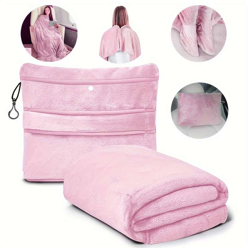 Versatile 4-In-1 Pink Travel Pillow And Blanket Set