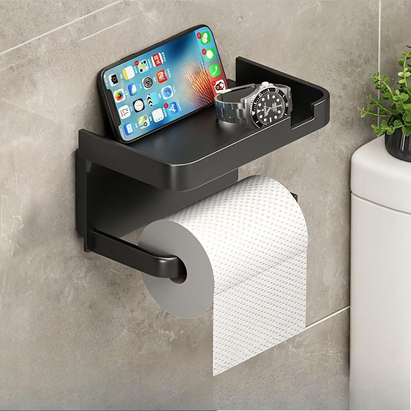 1 Piece Wall Mounted Toilet Paper Holder - Durable Abs Plastic, No Drilling Required Adhesive Paper