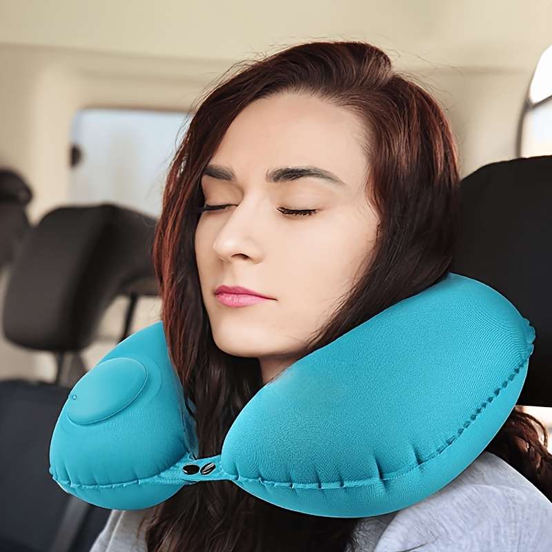 Modern Velvet U-Shaped Inflatable Neck Pillow Automatic Neck Support