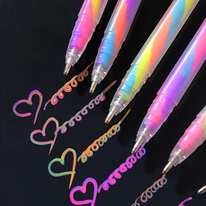 6 Colors Glitter Gel Pens Fine Point Rainbow Gradient Pens