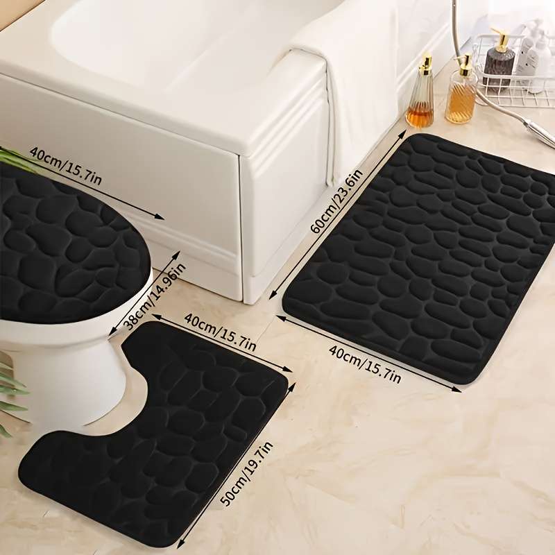 3-Pack Non-Slip Machine-Made Bath Mats