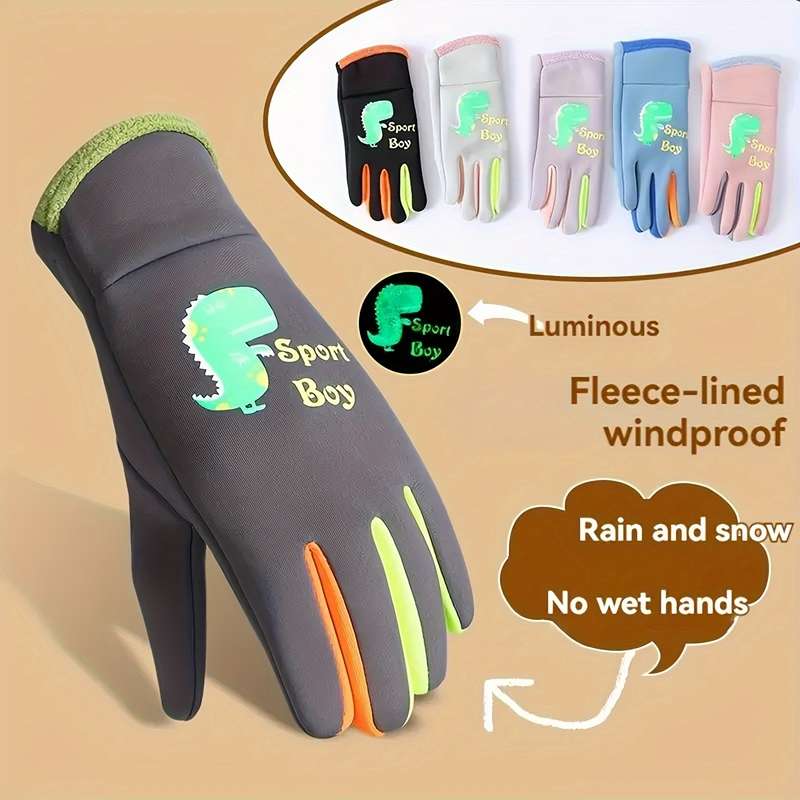 Cartoon Warm Gloves Wool Lined