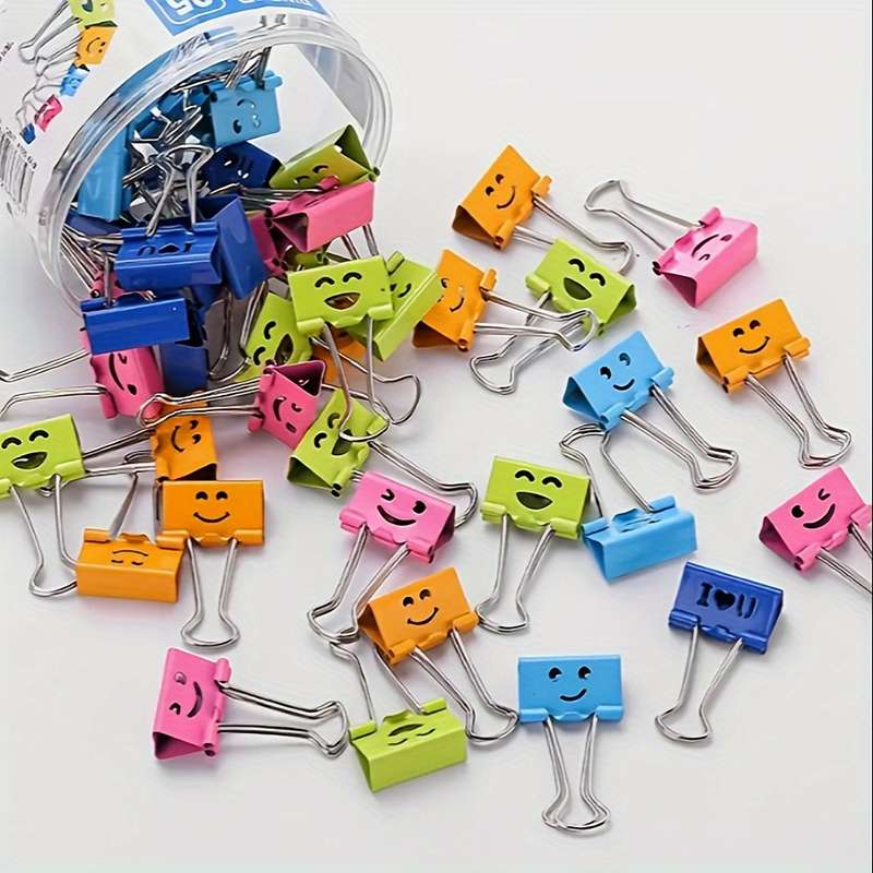 50-Pack Assorted-Color Cartoon Face Binder Clips