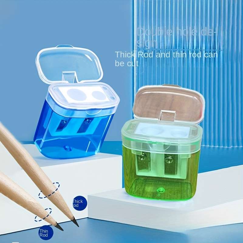1pcs Double Slot Manual Pencil Sharpener With Cover