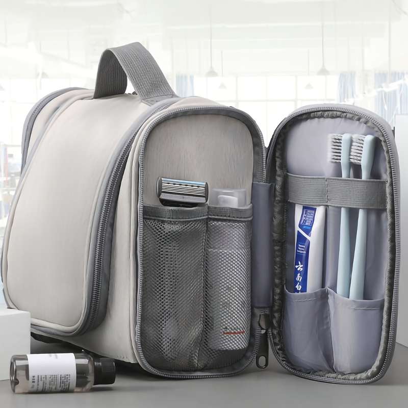 Portable travel toiletry bag with hook